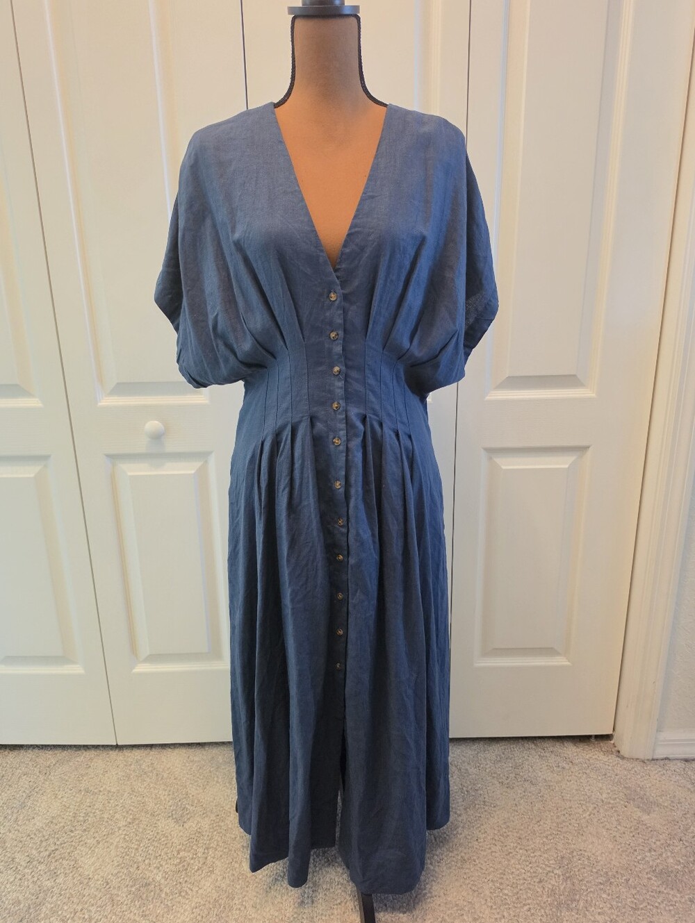 Scotch & Soda V-Neck Linen Midi Dress Blue Big Dipper Old Money Preppy Chic XL